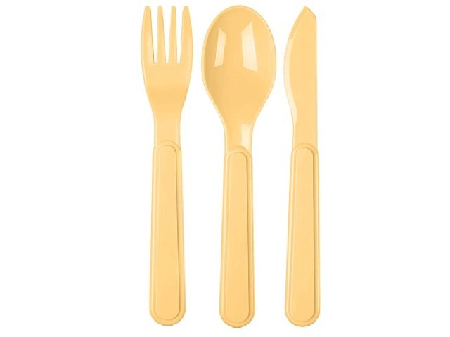 Столовые приборы в комплекте: вилка, ложка, нож (бледно-желтый)